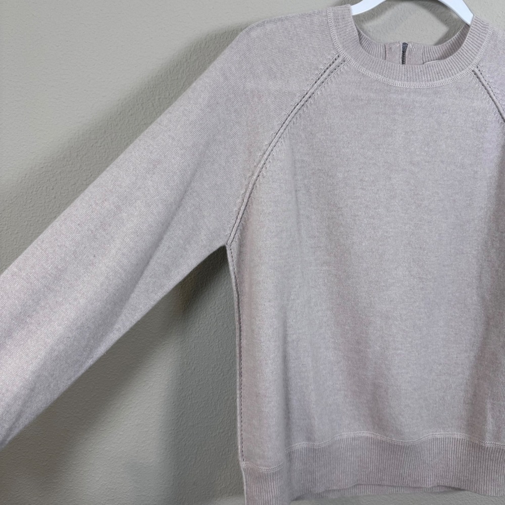 Kinross Cashmere Women's Oatmeal Beige Raglan Back Zip Pullover Sweater Size M - Picture 3 of 5